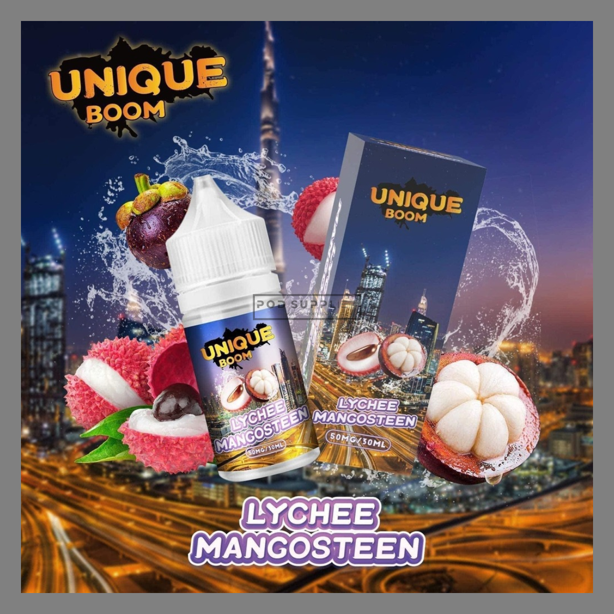  Lychee Mangosteen ( Vải Măng cụt Lạnh ) By Unique Boom Salt Nic 30ML 