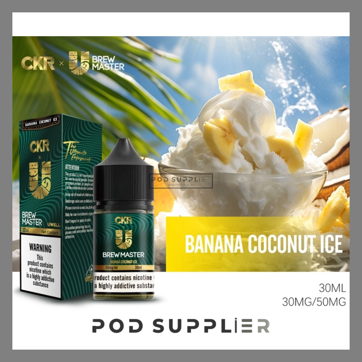  Banana Coconut Ice ( Chuối Dừa Lạnh ) By Uwell Brew Master Salt Nic 30ML 