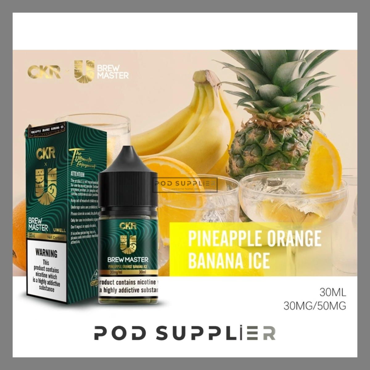  Pineapple Orange Banana Ice ( Dứa Cam Chuối Lạnh ) By Uwell Brew Master Salt Nic 30ML 