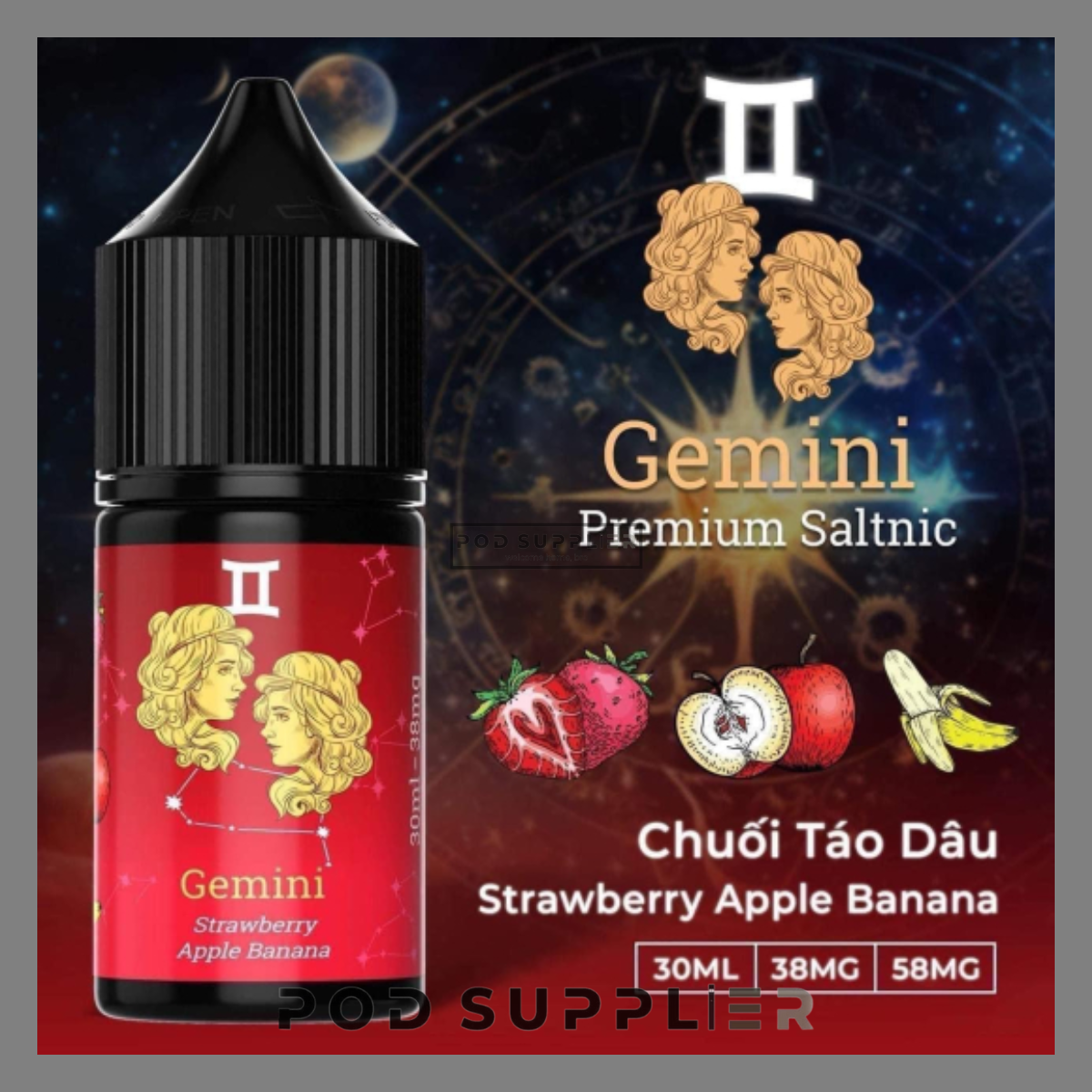  Strawberry Apple Banana ( Chuối Táo Dâu ) Gemini Premium Salt Nic 30ML 