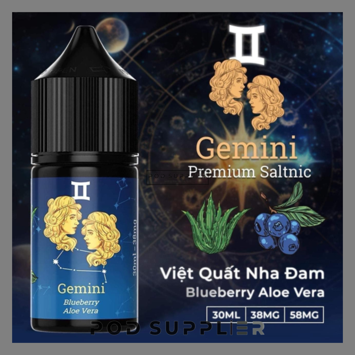  Blueberry Aloe Vera ( Việt Quất Nha Đam ) Gemini Premium Salt Nic 30ML 