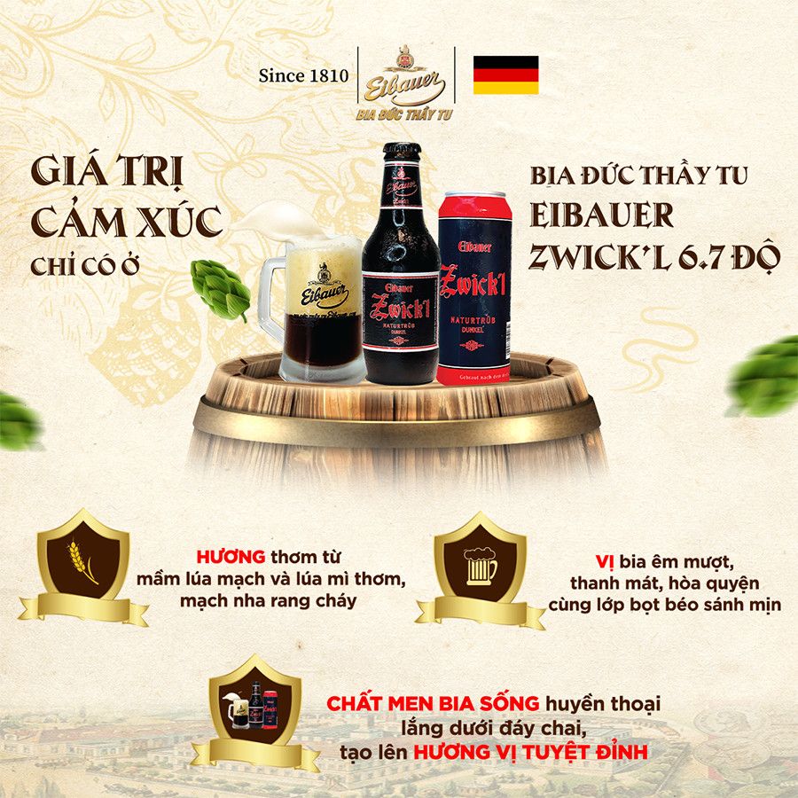 Thùng 24 Lon Bia Đen Thầy Tu EIBAUER ZWICK'L Nhập khẩu từ Đức 500ML/Lon