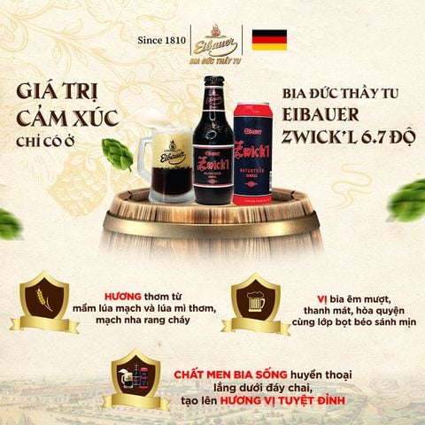 Thùng 24 Lon Bia Đen Thầy Tu EIBAUER ZWICK'L Nhập khẩu từ Đức 500ML/Lon