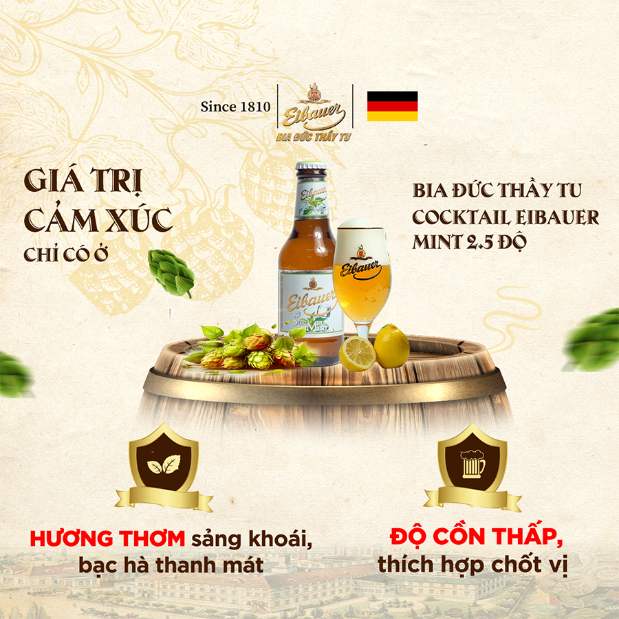 Thùng 20 Chai Cocktail Eibauer Summer Mint 2.5% vol -  Hương Vị Bạc Hà The Mát 250ml