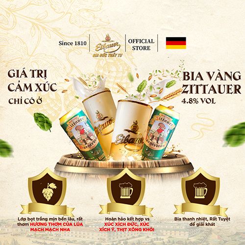 Bia Đức ZITTAUER BURGERBRAU PILSNER 4.8% độ- Bia Cân Bằng Hương Vị- Nhập Khẩu Chính Hãng Đức
