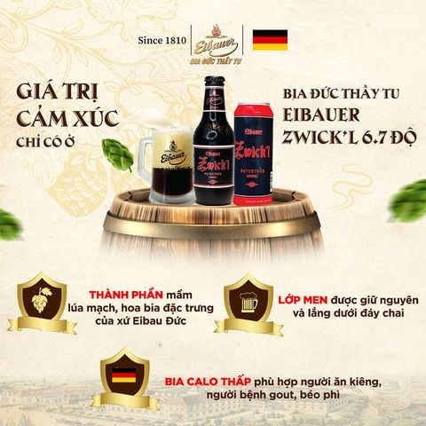 Thùng 12 Lon Bia Đức Thầy Tu EIBAUER ZWICK'L Nhập khẩu từ Đức - 500Ml/Lon