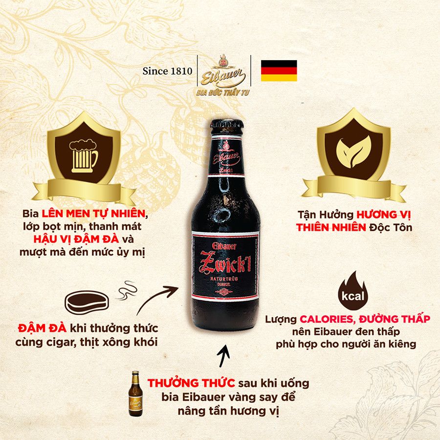 Thùng 12 Lon Bia Đức Thầy Tu EIBAUER ZWICK'L Nhập khẩu từ Đức - 500Ml/Lon