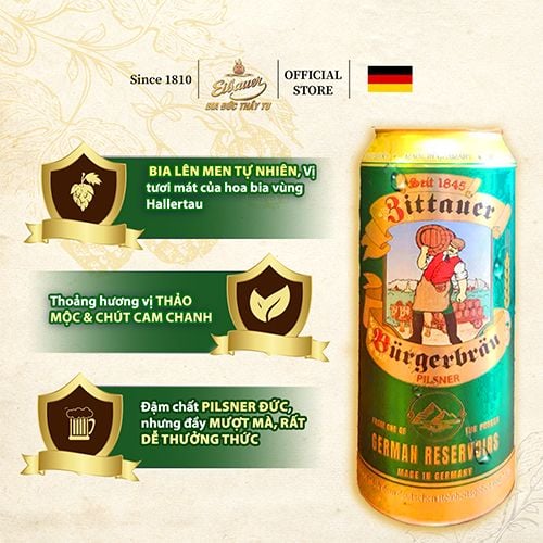 Bia Đức ZITTAUER BURGERBRAU PILSNER 4.8% độ- Bia Cân Bằng Hương Vị- Nhập Khẩu Chính Hãng Đức