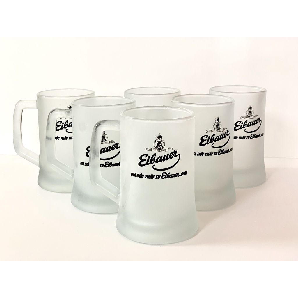 Bộ 6 Ly Cối Thủy Tinh Nhám Cao Cấp  Bia Đức Thầy Tu Eibauer - Ly Uống Bia Có Quai 350ml xuất xứ Indonesia