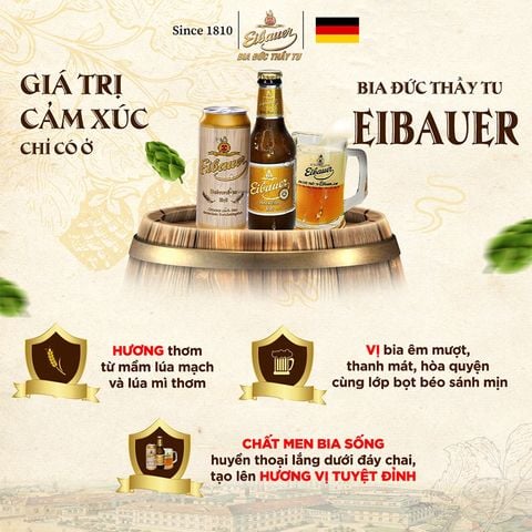 Thùng 24 Lon Bia Tu Eibauer Heffewweizen Hương Vị Lúa Mạch Thơm Công Thức Lên Men Truyền Thống - 500Ml/Lon