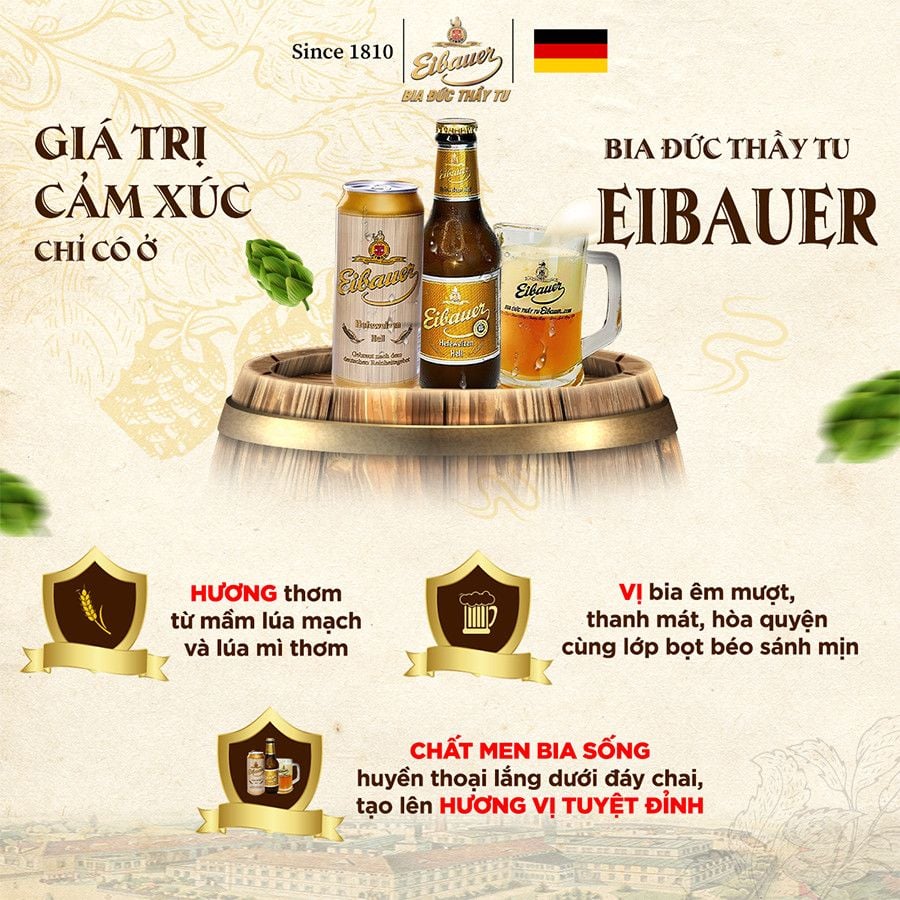 Thùng 12 Lon Bia Thầy Tu EIbauer Hefeweizen Hell - Bia Đức Nhập Khẩu - 500Ml/Lon