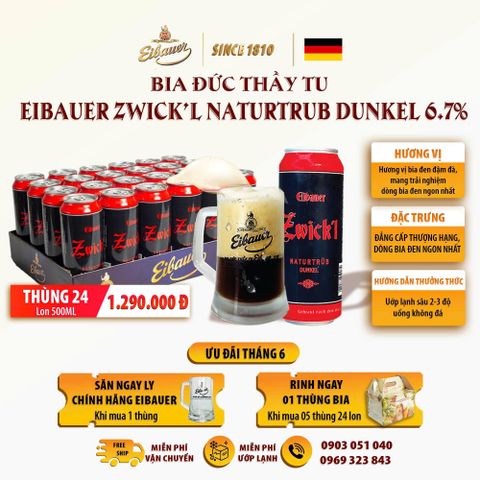 Thùng 24 Lon Bia Đen Thầy Tu EIBAUER ZWICK'L Nhập khẩu từ Đức 500ML/Lon