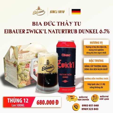 Thùng 12 Lon Bia Đức Thầy Tu EIBAUER ZWICK'L Nhập khẩu từ Đức - 500Ml/Lon