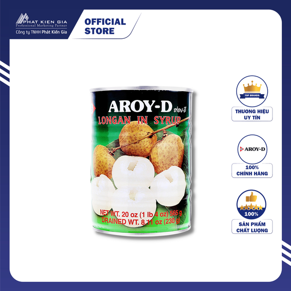 Trái Nhãn Ngâm Đường Aroy-D 565g - Nhập Khẩu Thái Lan | Aroy-D Longan in Syrup 565g
