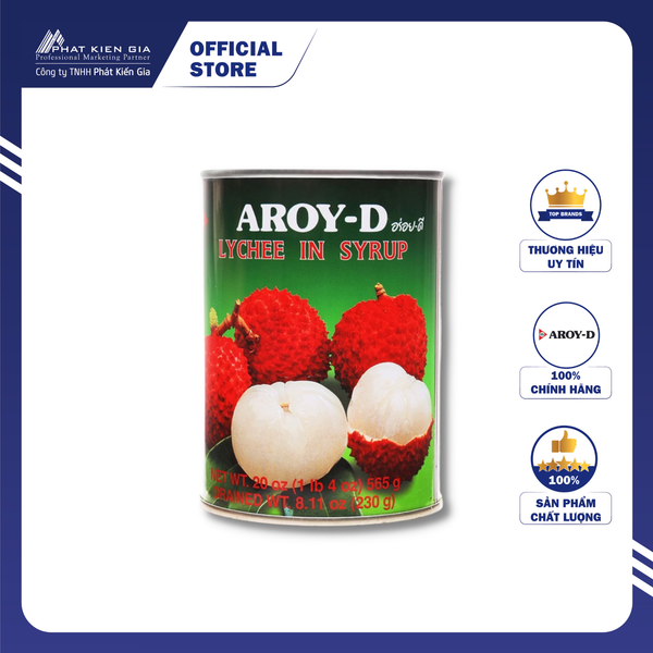 Trái Vải Ngâm Đường Aroy-D 565g - Nhập Khẩu Thái Lan | Aroy-D Lychee in Syrup 565g