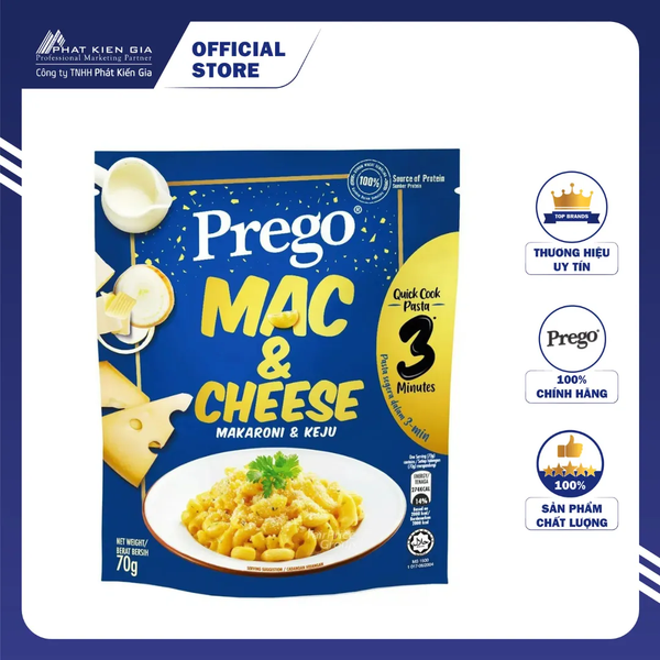 Nui Ăn Liền Macaroni & Phô Mai Prego 70g - Thương Hiệu Mỹ, SX Malaysia | Prego Quick Cook Pasta Mac & Cheese 70g