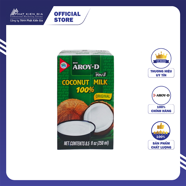 Nước Cốt Dừa Hộp Giấy Aroy-D 250ml - Nhập Khẩu Thái Lan | Aroy-D 100% Coconut Milk 250ml