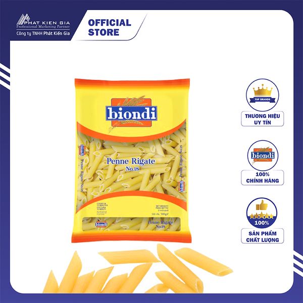 Nui Ống Penne Rigate Số 18 Biondi 500g - Thương Hiệu Úc, SX Thái Lan | Biondi Penne Rigate No.18 500g