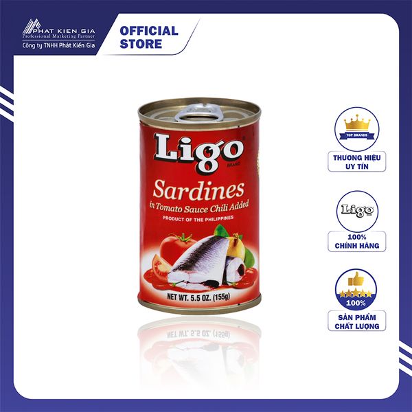 Cá Mòi Sốt Cà Vị Ớt Cay Ligo 155g - Thương Hiệu Mỹ, SX Philipines | Ligo Sardines in Tomato Sauce with Chili 155g