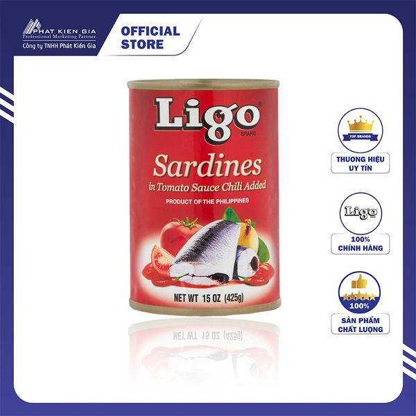 Cá Mòi Sốt Cà Vị Ớt Cay Ligo 425g - Thương Hiệu Mỹ, SX Philipines | Ligo Sardines in Tomato Sauce with Chili 425g