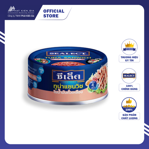 Cá Ngừ Cắt Lát Ngâm Dầu Đậu Nành Sealect 165g - Nhập Khẩu Thái Lan | Sealect Tuna Sandwich in Soybean Oil 165g