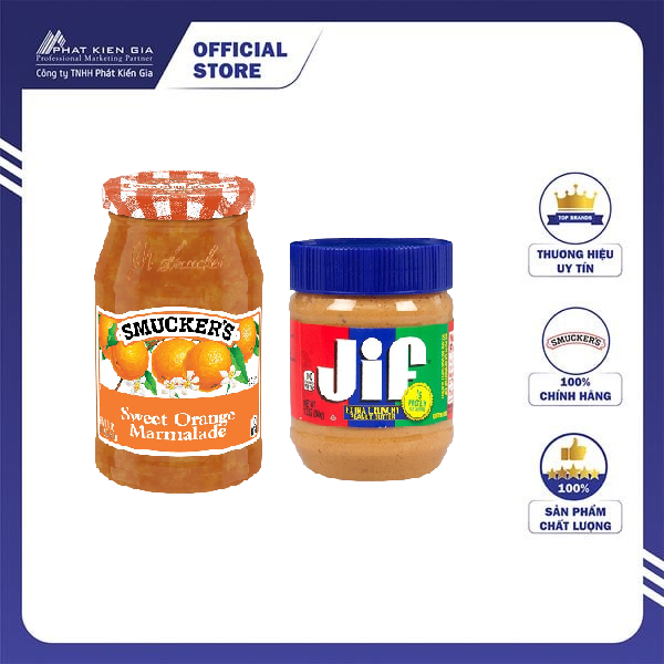 Combo 1 Hũ  Mứt Cam Ngọt Smucker's 340g (Mỹ) + 1 Hũ Bơ Đậu Phộng Hạt Jif 340g (Mỹ)