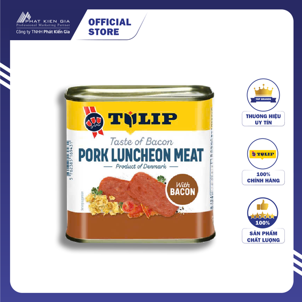 Thịt Heo Hộp Xông Khói Bacon Tulip 340g - Nhập Khẩu Đan Mạch | Tulip Pork Luncheon Meat with Bacon 340g