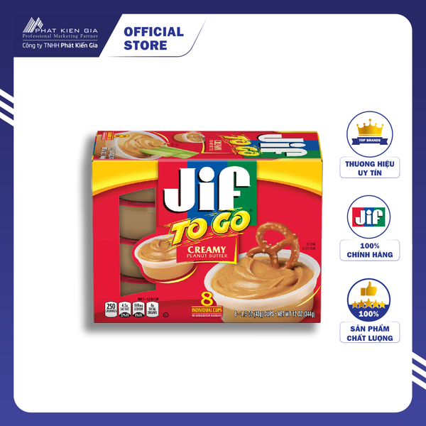 Bơ Đậu Phộng Mịn Jif To Go 344g (8 cốc x 43g), Nhập Khẩu Mỹ | Jif To Go Creamy Peanut Butter 344g