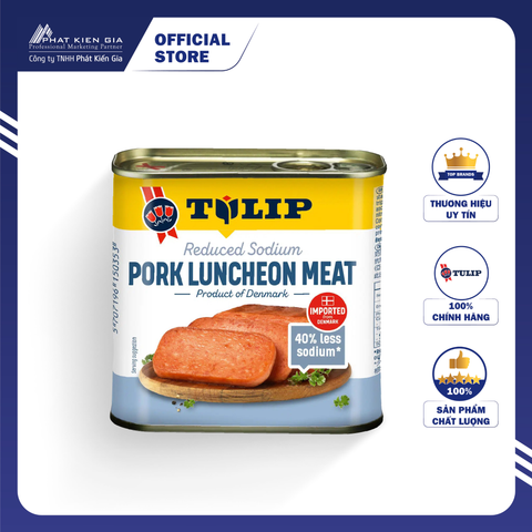 Thịt Heo Hộp 40% Giảm Mặn Tulip 340g - Nhập Khẩu Đan Mạch | Tulip Pork Luncheon Meat 40% Less Sodium 340g