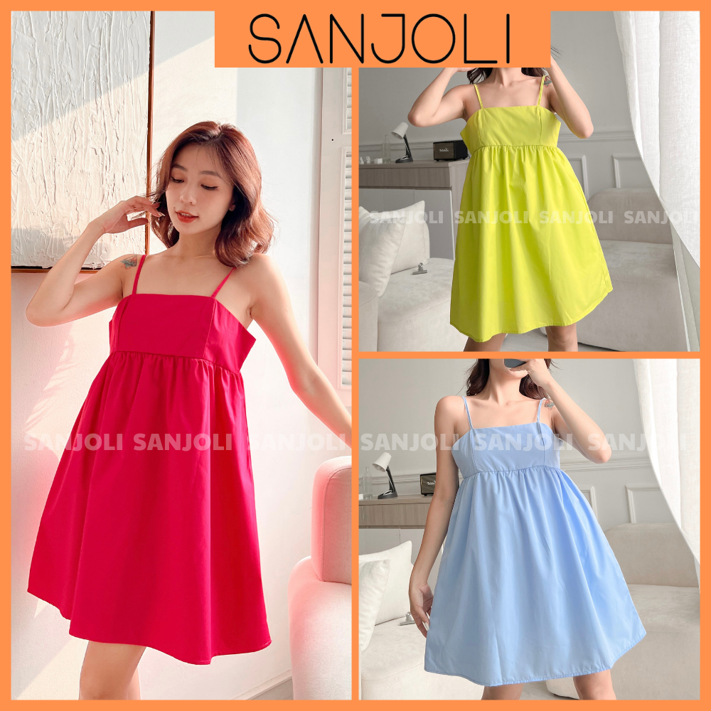 Đầm babydoll 2 dây xếp ngực dài 95cm cột nơ lưng chất xốp mềm váy babydoll #47 Đầm babydoll 2 dây xếp ngực dài 95cm cột nơ lưng chất xốp mềm váy babydoll