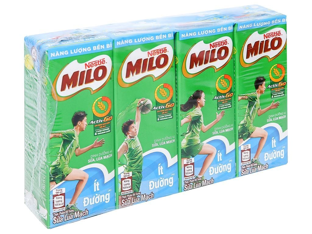 Sữa Milo Ít Đường - Lốc 4 x 180ml