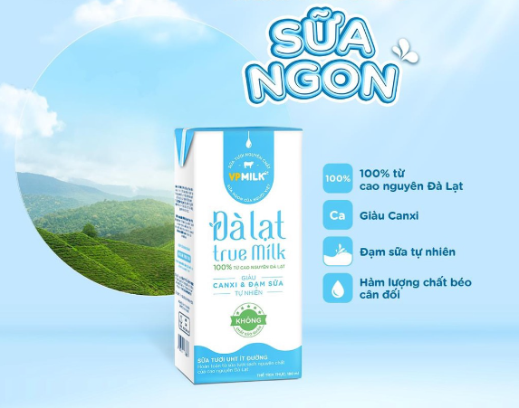 Sữa tươi UHT ít đường VPMilk 4x180ml