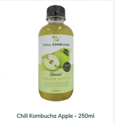 Vchill kombucha Trà bất tử vị táo xanh 250ml
