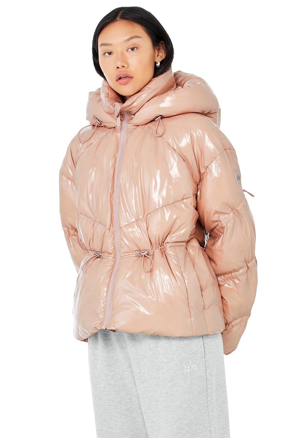 ALO Yoga, Jackets & Coats, Alo Yoga Stunner Puffer Jacket High Gloss  Dusty Pink Coat Hooded L New