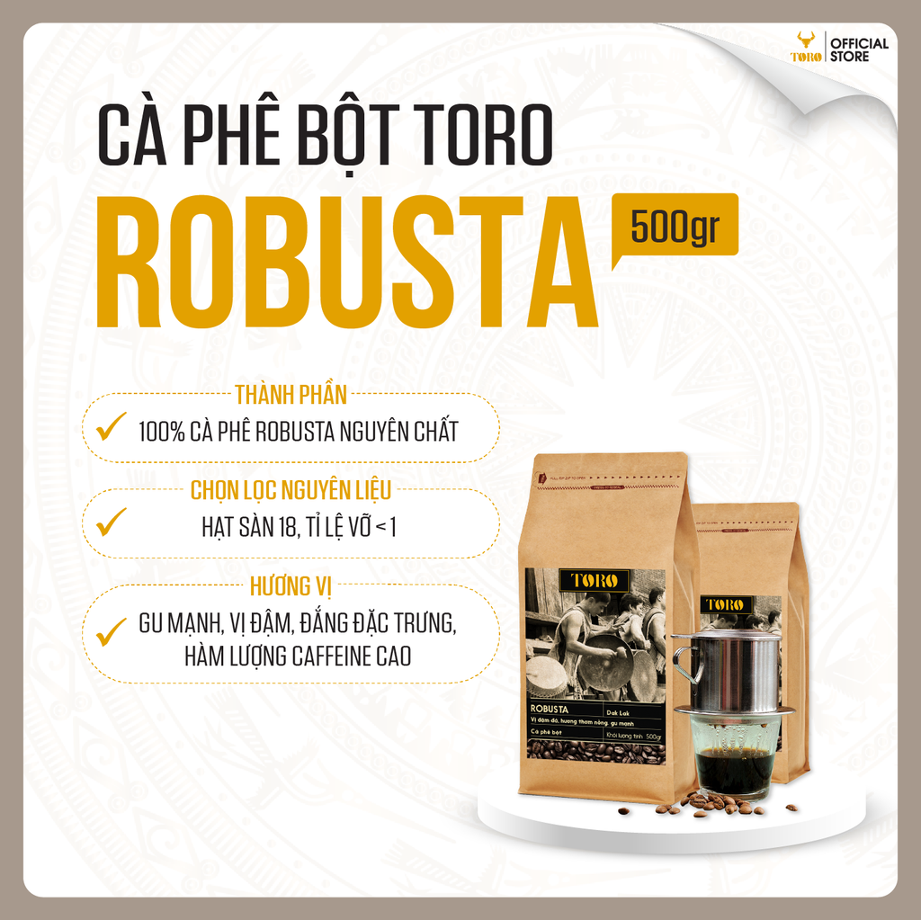 Bộ Mix Cà Phê Bột Toro Robusta & Toro Robusta Honey Nguyên Chất 100% - 500gr/Gói