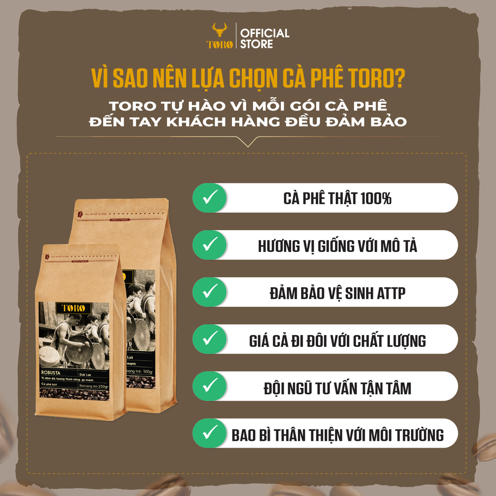 Bộ Mix Cà Phê Bột Toro Robusta & Toro Robusta Honey Nguyên Chất 100% - 500gr/Gói