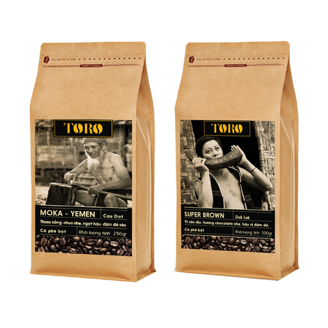 Bộ Mix Cà Phê Bột Toro Moka Yemen & Toro Super Brown Nguyên Chất 100% - 250gr & 500gr/Gói