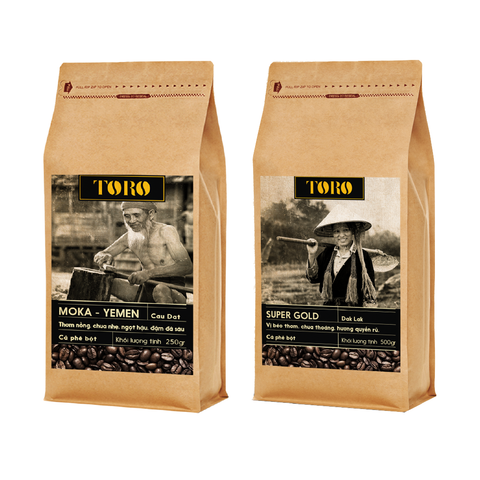 Bộ Mix Cà Phê Bột Toro Moka Yemen & Toro Super Gold Nguyên Chất 100% - 250gr & 500gr/Gói