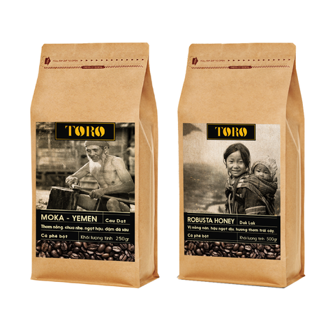 Bộ Mix Cà Phê Bột Toro Moka Yemen & Toro Robusta Honey Nguyên Chất 100% - 250gr & 500gr/Gói