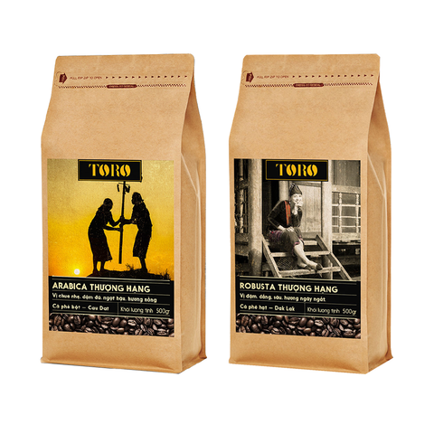 Bộ Cà Phê Bột Toro Arabica Thượng Hạng & Toro Robusta Thượng Hạng (Hạt) Nguyên Chất 100% | 500gr/Gói