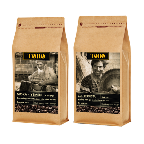 Bộ Mix Cà Phê Bột Toro Moka Yemen & Toro Culi Robusta Nguyên Chất 100% - 250gr & 500gr/Gói