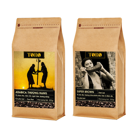 Bộ Mix Cà Phê Bột Toro Arabica Thượng Hạng & Toro Super Brown Nguyên Chất 100% - 500gr/Gói