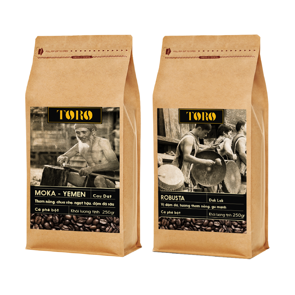 Bộ Mix Cà Phê Bột Toro Moka Yemen & Toro Robusta Nguyên Chất 100% - 250gr & 500gr/Gói