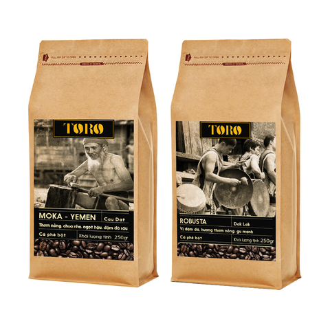 Bộ Mix Cà Phê Bột Toro Moka Yemen & Toro Robusta Nguyên Chất 100% - 250gr & 500gr/Gói