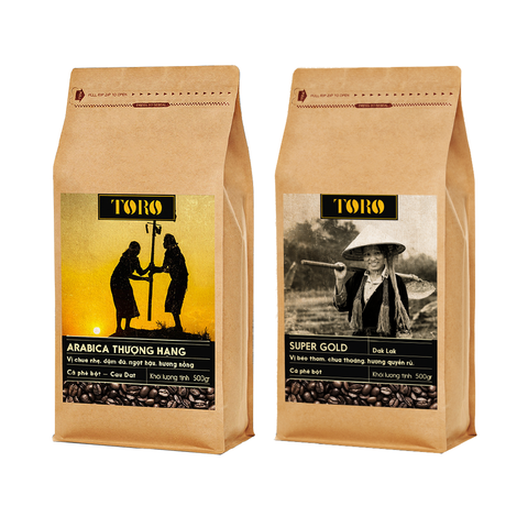 Bộ Mix Cà Phê Bột Toro Arabica Thượng Hạng & Toro Super Gold Nguyên Chất 100% - 500gr/Gói