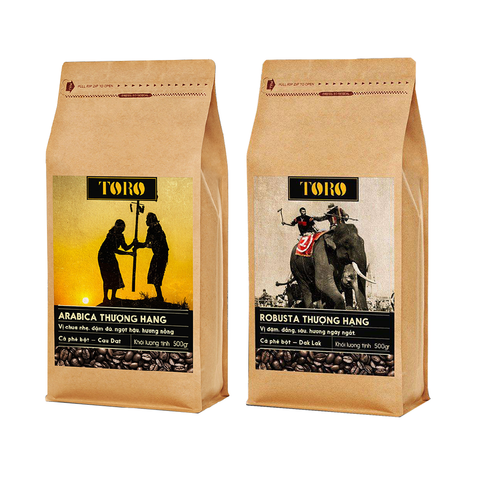 Bộ Mix Cà Phê Bột Toro Arabica Thượng Hạng & Toro Robusta Thượng Hạng Nguyên Chất 100% - 500gr/Gói