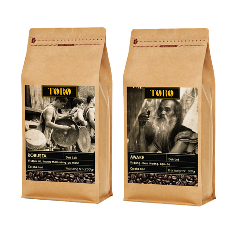 Bộ Mix Cà Phê Bột Toro Robusta  & Awake Nguyên Chất 100% - 500gr/Gói