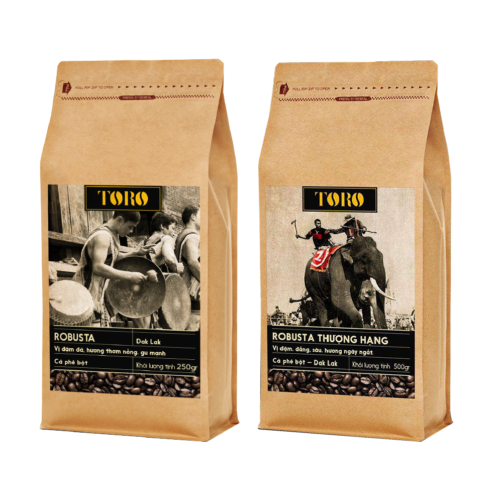 Bộ Mix Cà Phê Bột Toro Robusta & Toro Robusta Thượng Hạng Nguyên Chất 100% - 500gr/Gói