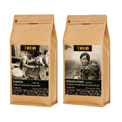 Bộ Mix Cà Phê Bột Toro Robusta & Toro Robusta Honey Nguyên Chất 100% - 500gr/Gói