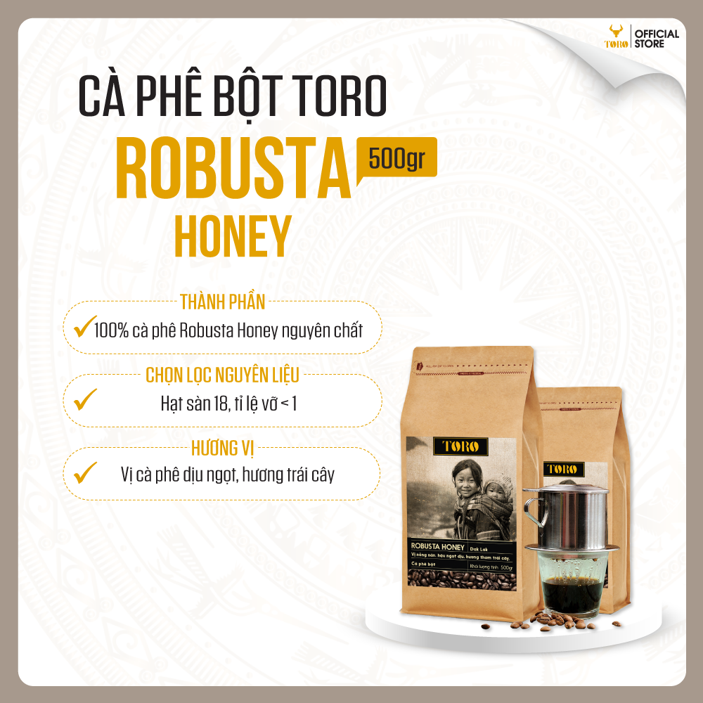 Bộ Mix Cà Phê Bột Toro Robusta & Toro Robusta Honey Nguyên Chất 100% - 500gr/Gói